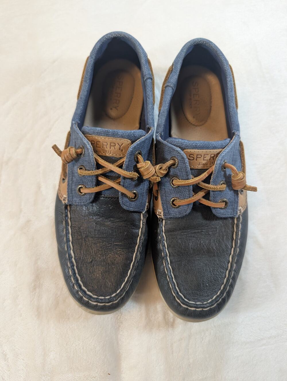 Sperry Top-Sider Blue Leather Canvas Boat Shoes Women's 8.5M Lace Up STS97723